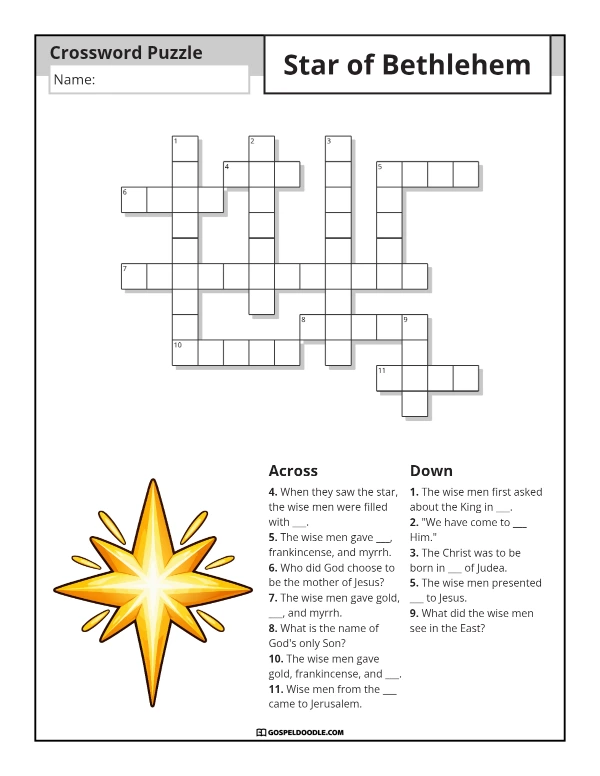 Star of Bethlehem Crossword Puzzle