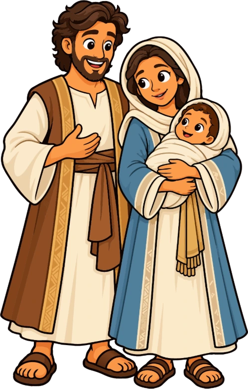Mary and Joseph Admire Baby Jesus Clipart