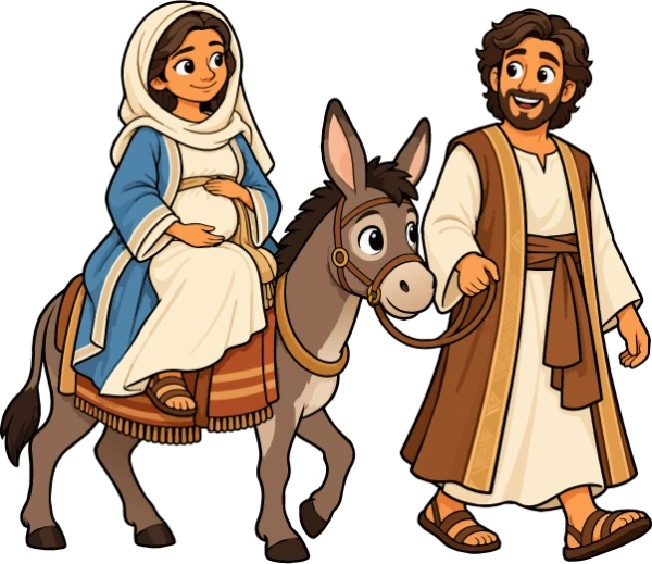 Mary and Joseph Travel to Bethlehem Clipart