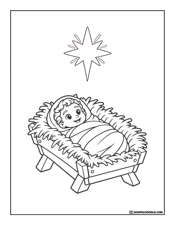 Baby Jesus in the Manger Coloring Page
