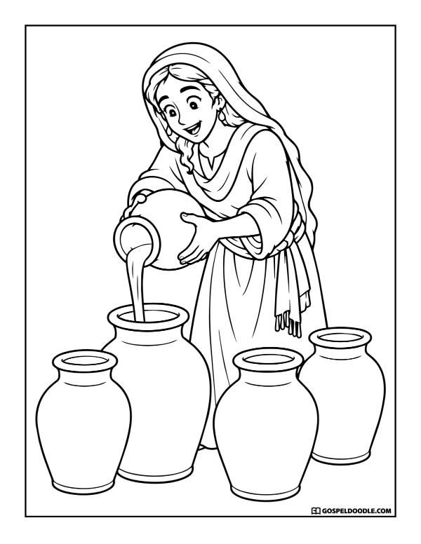 The Widow Pours Oil Into Empty Jars Coloring Page