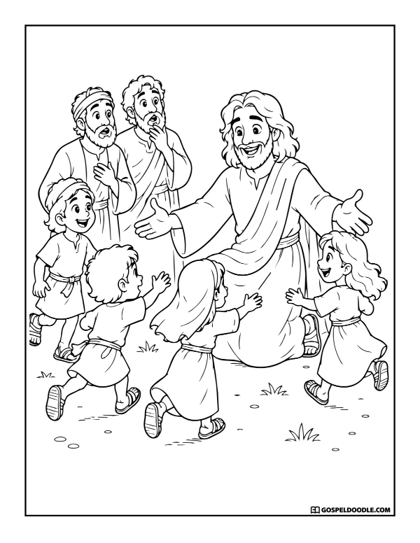 Jesus Blesses the Children Coloring Page
