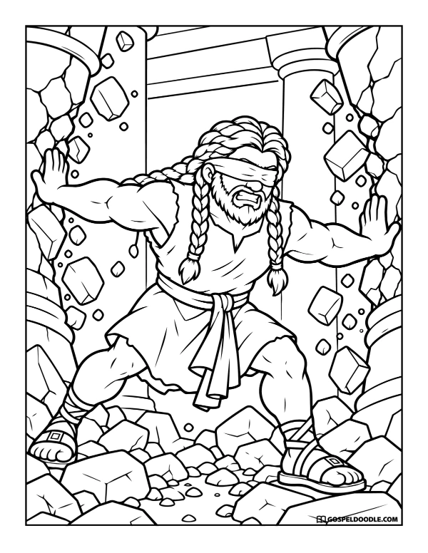 Samson Pushes Down the Temple Pillars Coloring Page