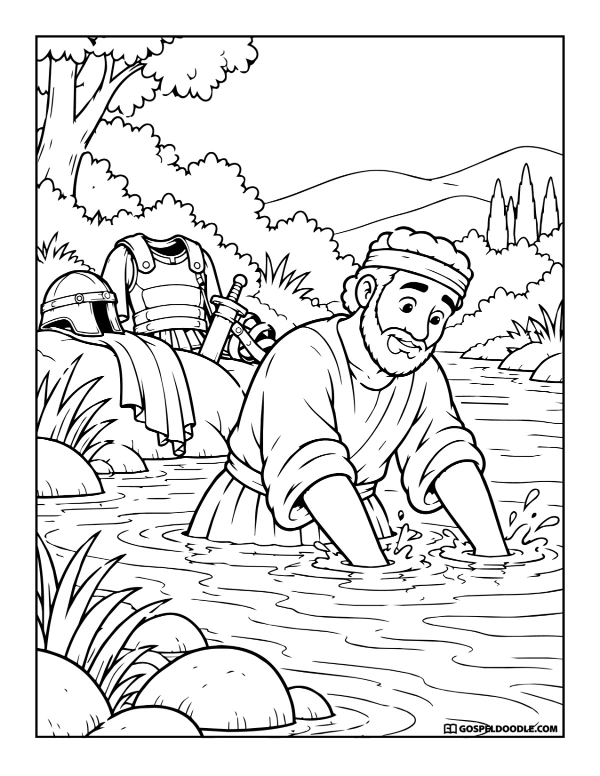 Naaman Washes in the Jordan River Coloring Page