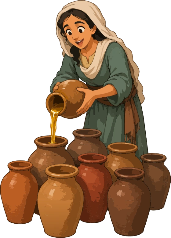 The Widow Pours the Oil Clipart