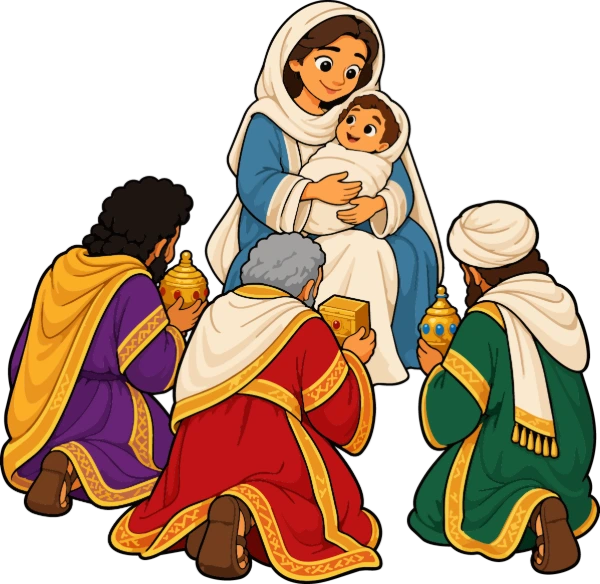 Wise Men Bring Gifts to Jesus Clipart