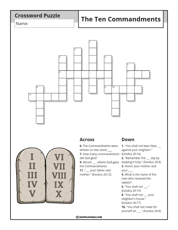 The Ten Commandments Crossword Puzzle
