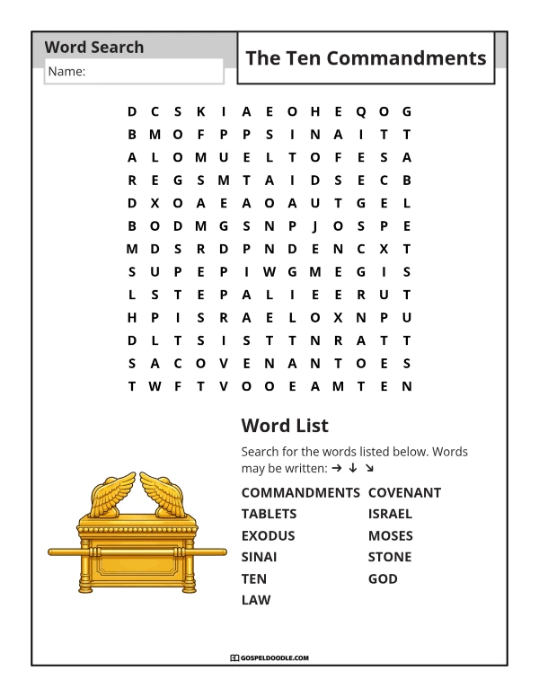 The Ten Commandments Word Search
