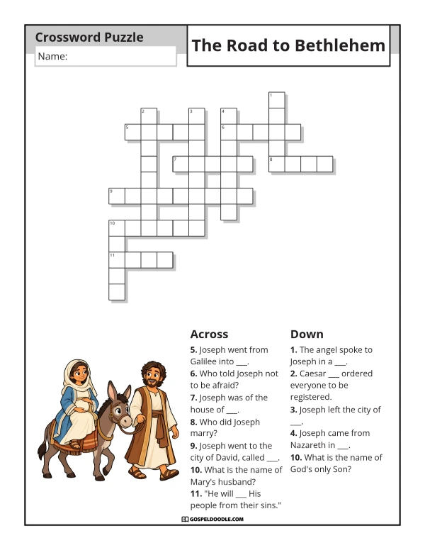 The Road to Bethlehem Crossword Puzzle
