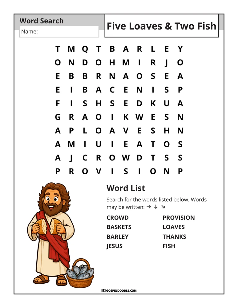 Five Loaves & Two Fish Word Search