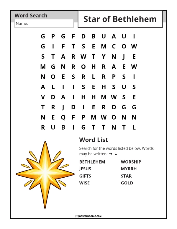 Star of Bethlehem Word Search